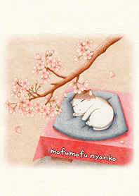 mofumofu nyanko "櫻花和印花布貓"