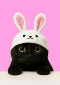 Black Cat Bunny Ears | Vivid Pink#11