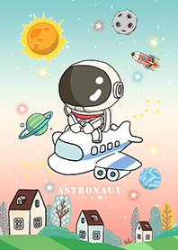 可愛宇航員/搭飛機去旅行/漸層星空/綠粉