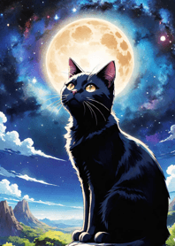 Night Moon Star Cat 68f2ac