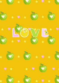 Green apple and hearts on yellow