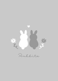 Rabbits & Flower/gray white