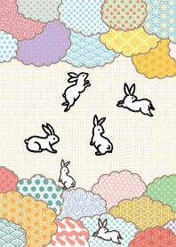 Colorful Japanese pattern and rabbit