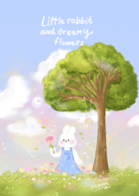 Little rabbit and dreamy flowers