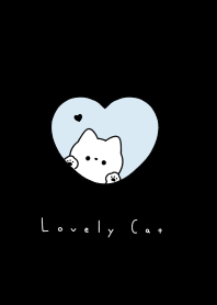 ねことハート．水色ブラック