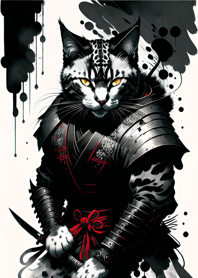 Ink wash cat samurai a25103