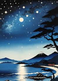 Starry sky, sea and lake, Ukiyo-e 403E