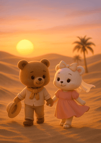 Golden Desert Sunset Bear Walk