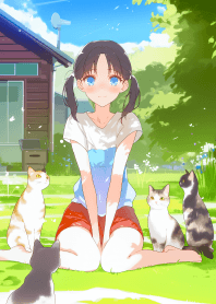 Cute girl and cats 13