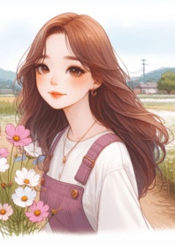 Minimal girl flower garden brown M566
