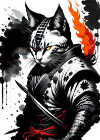 Ink wash cat samurai bB4fb4