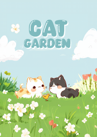 lucky cat in flower garden