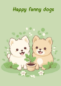 Happy funny dogs and clover leaf