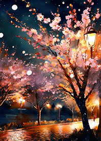 Beautiful night cherry blossoms#1666