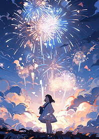 girl looking up at fireworks JP