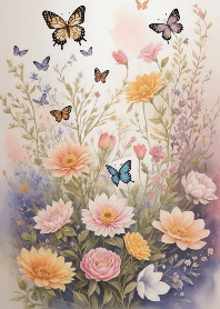 Vibrant Watercolor Butterfly Flower Sea