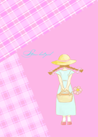 Straw hat girl-Tartan check-