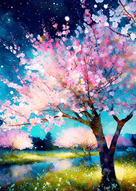 Beautiful night cherry blossoms#1153