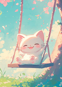 櫻花下の盪鞦韆白貓❤️