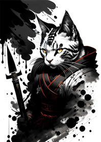 Ink wash cat samurai f6B3dC