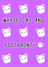 WHITE CAT AND FOOTPRINTS-PURPLEj