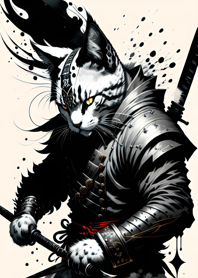 Ink wash cat samurai E1C35d