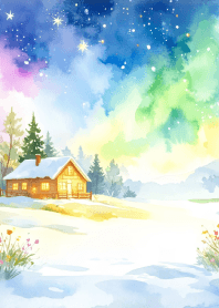 雪と星空のロッジ