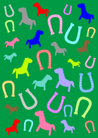 ウマと馬蹄のカラフル着せかえ　緑