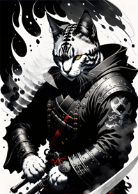 Ink wash cat samurai EC7c39
