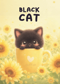 Kawaii Black cat In Sun Flower