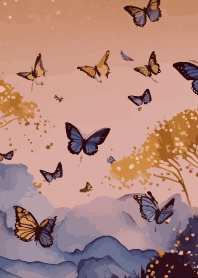 Butterfly World on red & beige