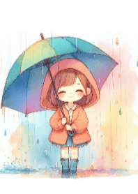 Cute Girl on Rainy Day V.11