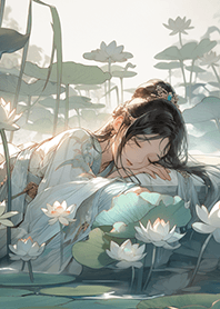 在荷葉池睡覺的古裝美女❤