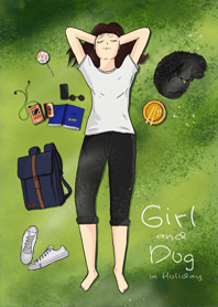 Girl and Dog in holiday