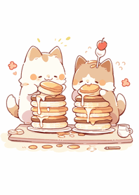 cute cat eating pancakes JP