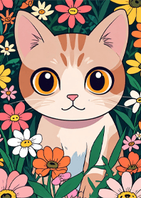 Little cat in the flower garden