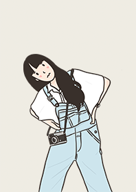 a girl wearing overalls
