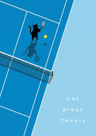 Black Cat Plays Tennis Blue Black Theme