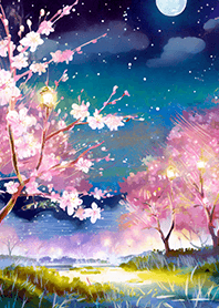 Beautiful night cherry blossoms#1384