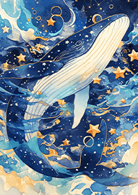 Flying blue whale_Fairy tale style