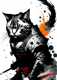Ink wash cat samurai 090475