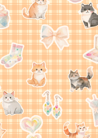 Girlish Cats on brown yellow