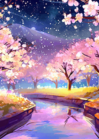 Beautiful night cherry blossoms#1640