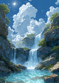 Purple Waterfall Under Blue Sky