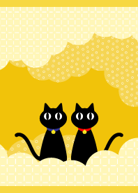 two cute cats on yellow