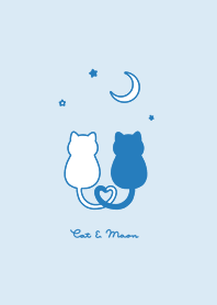 Cat & Moon 2/aqua,blueline,whfil,BW