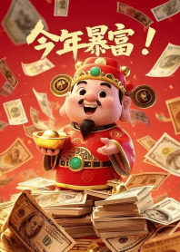 可愛財神 祈願今年暴富恭喜發財富大漲*原色