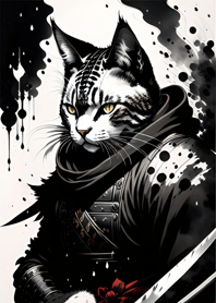 Ink wash cat samurai cB57Fc