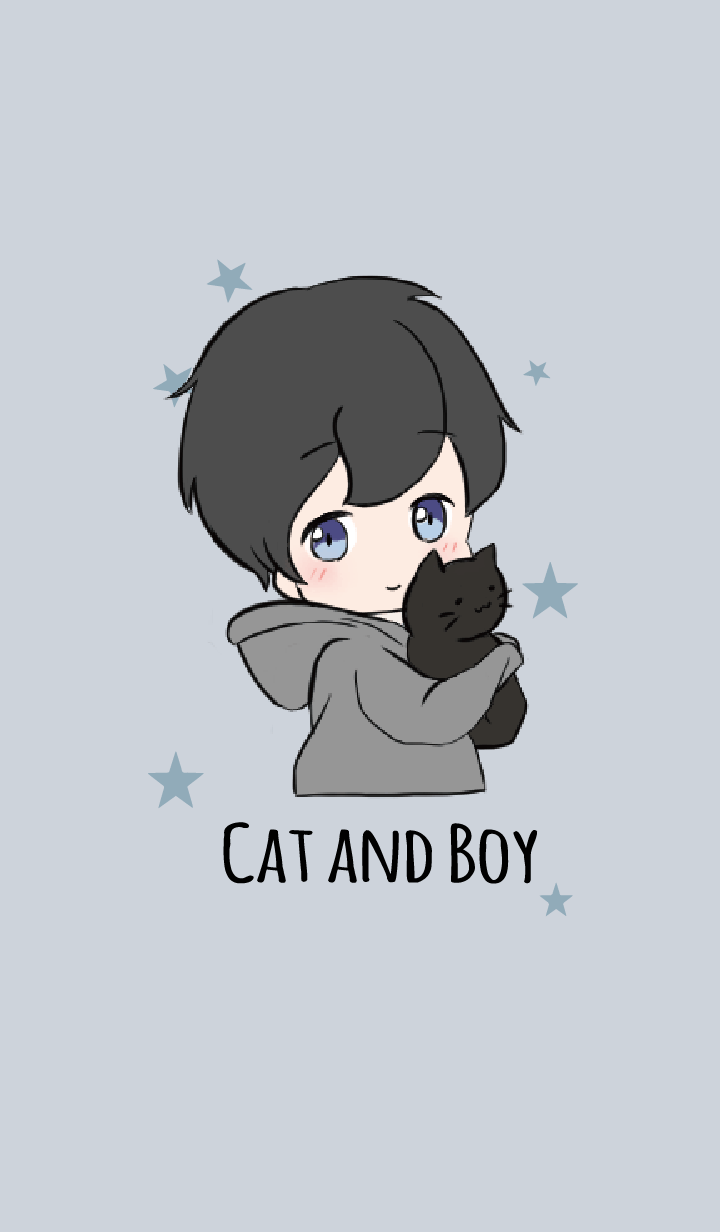 Beige & Blue / Cat and boy