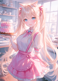 Cat-ear girl baking a cake